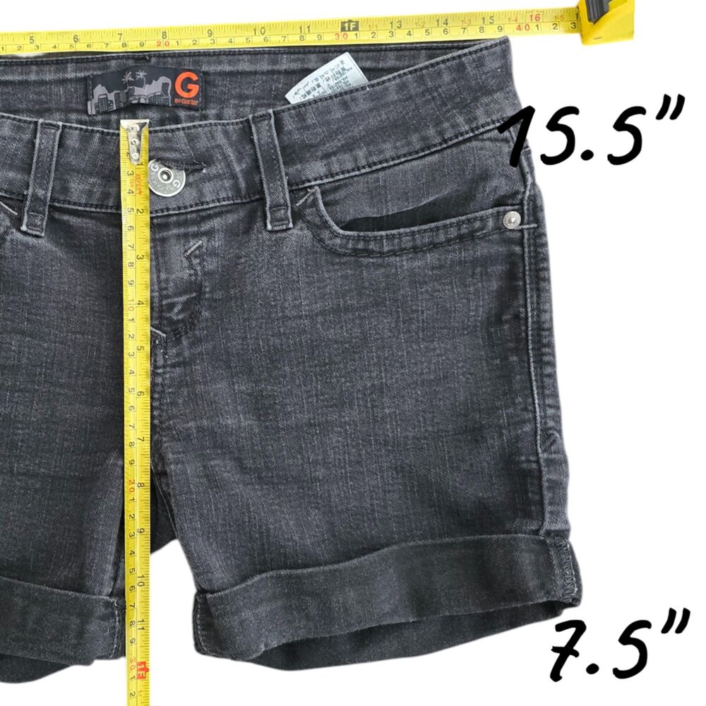 G by Guess Black Denim Shorts Womens 29 Low Rise Cuffed Stretch - Picture 3 of 4